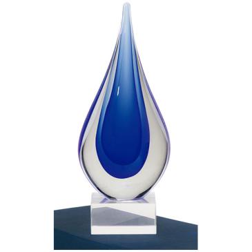 Trofeo cristal en gota con centro azul con estuche